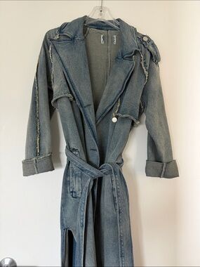 Denim Trench Coat Jeans - Blue Women Jeans